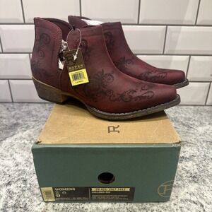 Roper Ladies‎ Ava Laser Red Snip Toe Wine Short Ankle Boot Engraved Western Hobo